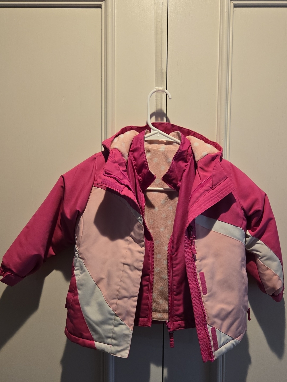 Wonderkids Pink & Light Pink Colorblock Puffer Jacket with Hood. 2 pcs.